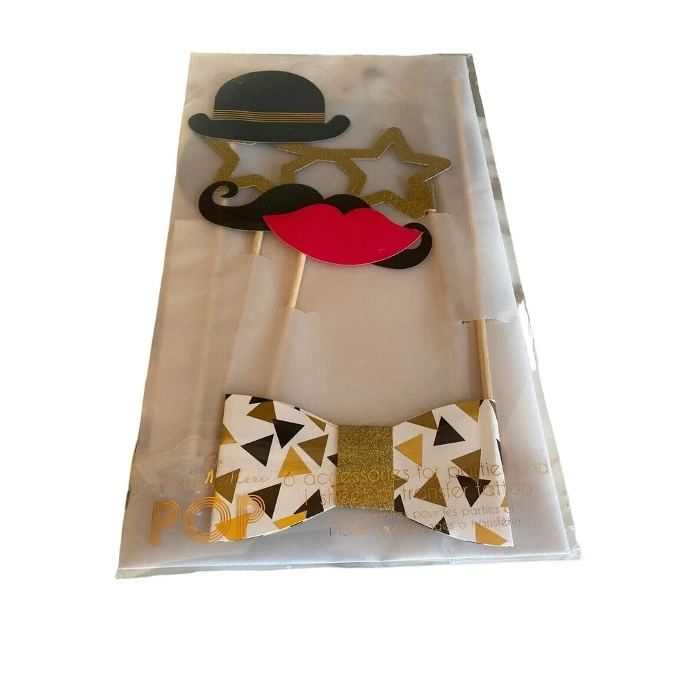 Meri Meri Party Props Gold POP Photo Booth Accessories and Transfer Tattoos NEW